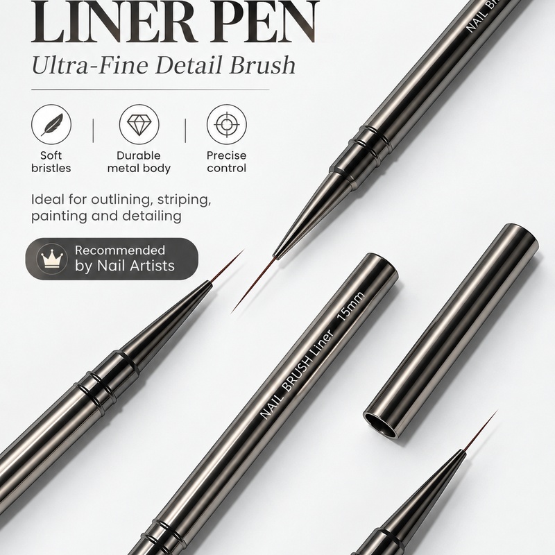 Tippet Line - Ultrafeiner Nagelkonturenpinsel, 6–18 mm, mit Metallgriff