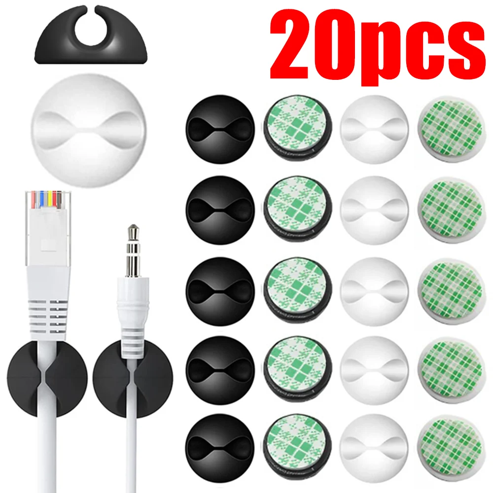 Tippet Line - 20/10 Stück Silikon-Datenkabel-Organizer, selbstklebende Kabelhalter, Kabel-Organizer,